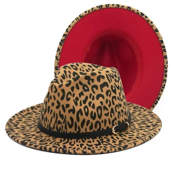 Fedoras Červenej spodnej leapord vzor fedora lady kabelku fashion top hat jazz fedoras pre ženy cirkvi klobúky plstený klobúk