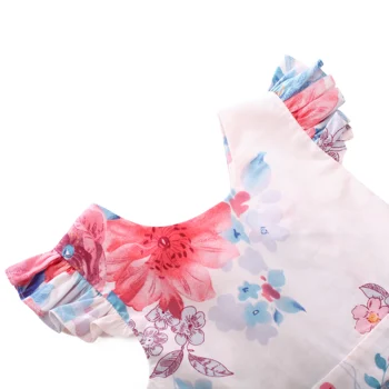 Flofallzique Dievčatá Letné Kvetinové Vintage Bavlna Petal Rukávy A Nastaviteľné Uzlov Za Princezná Dieťa, Batoľa Šaty 1-8Y