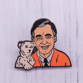Fred Rogers a bábkové medveď smalt pin nostalgické detstva odznak deti darček