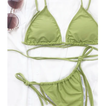 GNIM Sexy Trojuholník Pevné Bikini Set 2021 Letné plážové oblečenie Obväz String Plavky Ženské 2 Kusy Backless dámske Plavky Nové