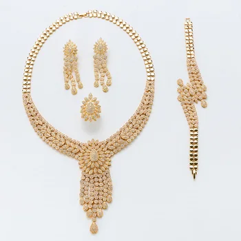 Hadiyana Nové Strapec Drop Šperky Sady Ženy, Svadobné Cubic Zirconia Saudská Arábia Vyhlásenie Náhrdelníky Náušnice Náramok Prsteň CN733
