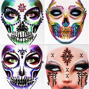 Halloween Obliekanie Strany Tvár Falošné Tetovanie Gem Nálepky Lebky Make-Up Inšpiroval Strana Tela, Farby Dekor Na Karneval Prázdninový Darček