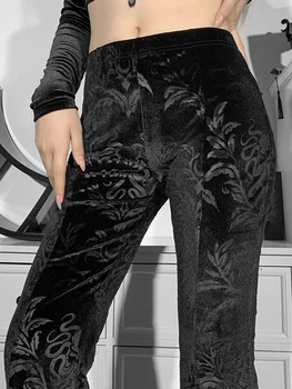 InsDoit Temné, Gotické Velvet Vintage Čierna Obličkového Nohavice Ženy Estetické Split Nohavice Streetwear Harajuku Módne Vysoký Pás Nohavice