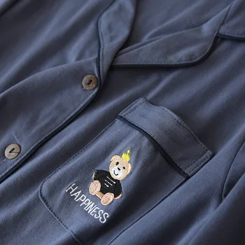 Japonský Jar Jeseň Pletené Bavlny Pár Pyžamo Dlhé rukávy Nohavice pánske Vrecku Výšivka Šťastie Cartoon Domov Oblek