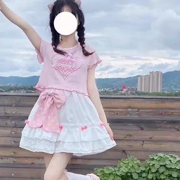 Japonský Kawaii Mini Sukne Ženy Kórejský Patchwork Bežné Sladké Lolita Sukne Žena Vysoký Pás Volánikmi Víla Sukne 2021 Lete