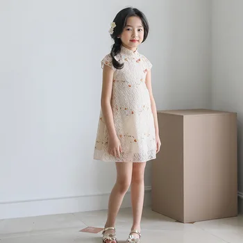Jednoduché čína cheongsam 6 - 16 rokov, baby girl kvetinový qipao šaty 2021 nové deti tradičné dávnych ľudových krojoch letné oblečenie 2