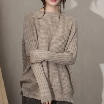 Jesenné a zimné nové cashmere sveter žien okolo krku sveter lenivý vlnený sveter voľné čalúnená pletený pulóver klesnutie tričko