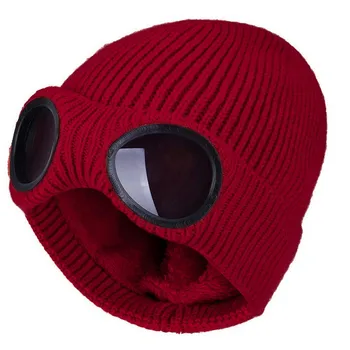 Jesenné a zimné pánske a dámske okuliare pletené čiapky plus velvet hrubé zima-doklad, vlnené čiapky HD ochrana očí elastickú čiapky