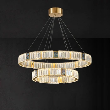 LED Norble Zlaté, Strieborné Zafarbené Crystal Krúžok Dizajnér Závesné Lampy Luster Osvetlenie Pozastavenie Svietidlo Lampen Pre Foyer