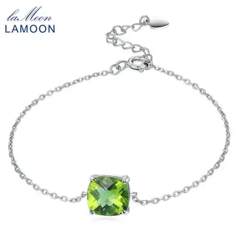 Lamoon 1.3 ct Prírodné Námestie Zelená Peridot 925 Sterling Silver Šperky Reťazca Kúzlo Náramok S925 LMHI015