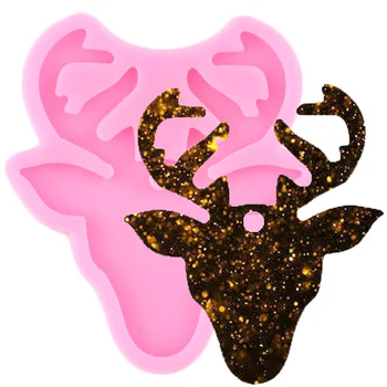 Lesklý Lesklý Jeleň Hlavy Keychain Formy Vianočné Elk Prívesok Silikónové Epoxidové Živice Formy DIY Charms Náhrdelník Šperky Tvorby Plesní