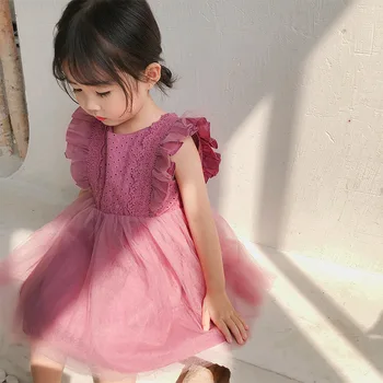 Letné Detské Dievčenské Šaty kórejský Štýl Princezná Dievčatá Čipky Šaty bez Rukávov Prehrabať Deti Strany Kostým DT669 3