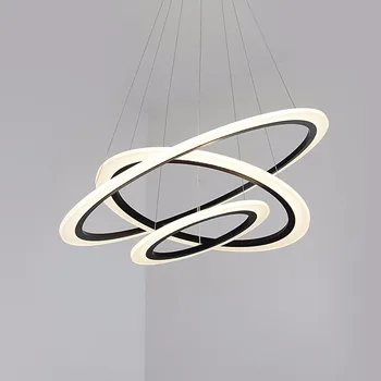 Moderné LED Lustre Svetlo Pre Jedáleň, Obývacia Izba Krúžky Luxusné Lustre Hodín Biela Čierna Pozastavenie Lampa S Diaľkovým ovládaním 1