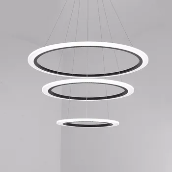 Moderné LED Lustre Svetlo Pre Jedáleň, Obývacia Izba Krúžky Luxusné Lustre Hodín Biela Čierna Pozastavenie Lampa S Diaľkovým ovládaním 2