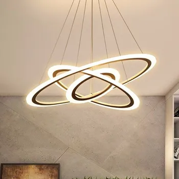 Moderné LED Lustre Svetlo Pre Jedáleň, Obývacia Izba Krúžky Luxusné Lustre Hodín Biela Čierna Pozastavenie Lampa S Diaľkovým ovládaním 4