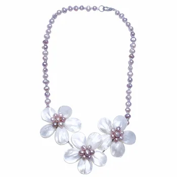 Móda elegantné fialové ryža tvar sladkovodné perlový náhrdelník náramok biele shell kvetina náhrdelník žena dovolenku strany náhrdelník