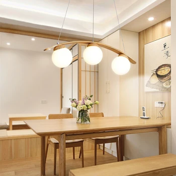 Nordic drevený luster Led Biele sklo loptu luster Pre Obývacia Izba Jedáleň Kuchyňa E27 Dizajn domov svietidlá 0