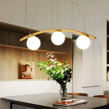 Nordic drevený luster Led Biele sklo loptu luster Pre Obývacia Izba Jedáleň Kuchyňa E27 Dizajn domov svietidlá 1