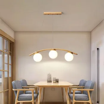 Nordic drevený luster Led Biele sklo loptu luster Pre Obývacia Izba Jedáleň Kuchyňa E27 Dizajn domov svietidlá 3