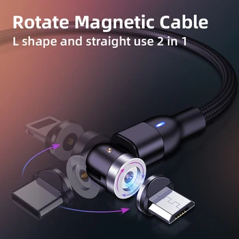 Nové Aktualizované Magnetické Kábel Rýchle Nabíjanie 3A Micro USB Typu C Mobilného Telefónu Kábel Pre Všetky Samsung, iPhone, 360+180 Stupňov Roating