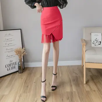 Plus Veľkosť 2021 Nové Ženy Sukne Bežné Vysoký Pás Elastickej Package Hip Sukne Módne Gázy Sexy Slim Elegantné Office Krátke Sukne