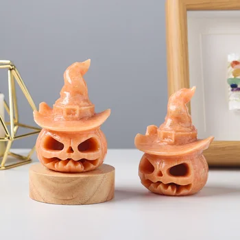 Prírodné Sunstone Tekvicové hlavy dekorácie Príručka gem rezbárstvo a hollowing proces Halloween dekoratívne osvetlenie