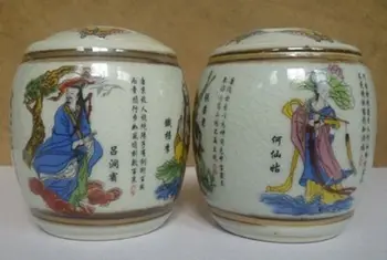 Pár Starých Handwork Jingdezhen Porcelánu Maľované s Ôsmimi Nesmrteľný Skladovanie Hrniec