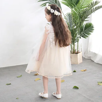 Roztomilý Dievča Oblečenie pre Deti Nové Letné 2020 kórejský Béžová Dekoračné Krajky Oka Princezná Šaty od 3 Do 14 Rokov Narodeniny Oblečenie
