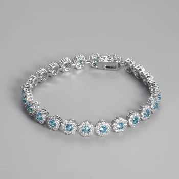 S925 Mincový Striebro Sea Modrá Biele, Zirkón Náramky, Šperky z drahých kameňov, Náramok pre Ženy, Svadobné Bangles Ženy Príslušenstvo