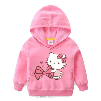 Sanrio Hello Kitty KT Mačka detské Oblečenie Pre malé Deti, Dievčatá Kapucňou Sveter Jeseň Zimná Bunda s Kapucňou Mikiny Oblečenie