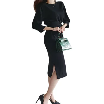 Sexy tesné Šaty jeden kus kórejský dámy jeseň zima dlhý Rukáv kabaret strany bodycon office Šaty pre ženy