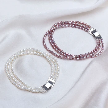 Skutočné prírodné sladkovodné perly náramky pre ženy,Tri pramene náramok šperky, perly kúzlo náramok