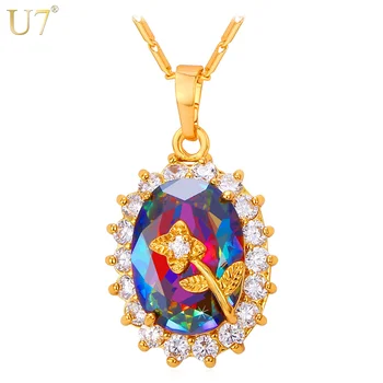 U7 Kvetina Náhrdelník Zirconia Kúzlo Zlatá/Strieborná Farba Trendy Crystal Náhrdelníky & Prívesky Ženy Šperky P793