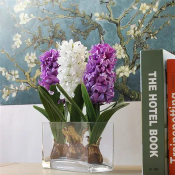 Umelá Kvetina, Hyacint Žiarovky s Hodvábneho Kvetu Simulácia Leaf Svadobné Záhrada Výzdoba Domov Tabuľka Accessorie Rastlín 1pc