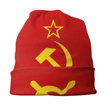 V zime Teplé Muži Ženy Pletený Hat Unisex Retro ruskej Sovietskej Vlajky Skullies Čiapky Čiapky ZSSR kosák a Kladivo CCCP Kapoty Čiapky