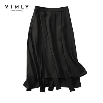 VIMLY Jeseň Čierne Sukne Pre Ženy Móda Nepravidelný Nový Dizajn, Pevné Sukne Office Dámy Faldas Elegantné Dna F9966