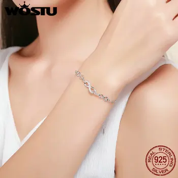 WOSTU Hot Predaj 925 Sterling Silver Endless Love Infinity Reťaz Prepojenie Nastaviteľné Ženy Náramok Luxusné Strieborné Šperky CQB037 1