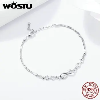 WOSTU Hot Predaj 925 Sterling Silver Endless Love Infinity Reťaz Prepojenie Nastaviteľné Ženy Náramok Luxusné Strieborné Šperky CQB037 3