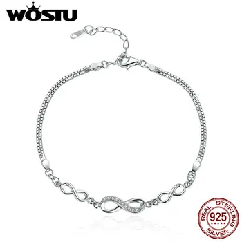 WOSTU Hot Predaj 925 Sterling Silver Endless Love Infinity Reťaz Prepojenie Nastaviteľné Ženy Náramok Luxusné Strieborné Šperky CQB037 4