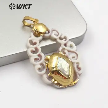 WT-JP176 Nový dizajn prírodných duté von shell prívesok zlaté elektrolyticky pokrývajú shell vyrezávané duté pearl prívesok módny šperk pre jej 2