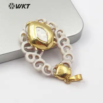 WT-JP176 Nový dizajn prírodných duté von shell prívesok zlaté elektrolyticky pokrývajú shell vyrezávané duté pearl prívesok módny šperk pre jej 3