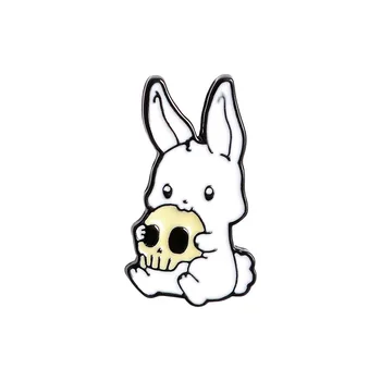 White Rabbit Hrať Hru Skull Kávu, Odznaky, Brošne pre Ženy Roztomilý Kreslený Králik Smalt Kolíky pre Ženy Vianočné Darčeky