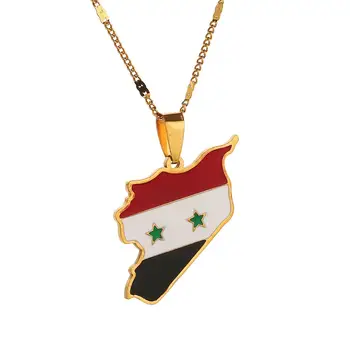 Z Nehrdzavejúcej Ocele Smalt Sýrii Mapu Vlajka Prívesok Náhrdelník Sýrčanov Mapu Reťazca Šperky