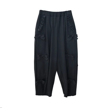 [imakokoni black] pôvodný bežné luk reďkovka nohavice čierne dlhé nohavice žena jeseň 321006
