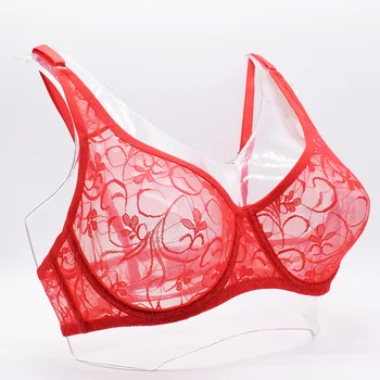 Červená Podprsenka Sexy Ženy, Čipky Transparentné Bielizeň Pohľadu Brassiere Underwire Plus Veľkosť Ženské Spodné Prádlo, Topy Veľká Veľkosť 32-52