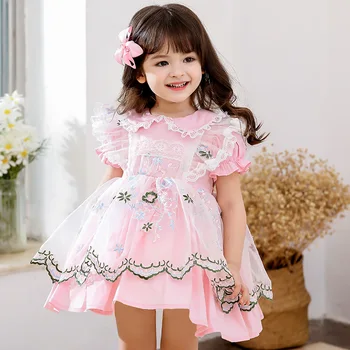 Španielske Dievča Nadýchané Šaty Deti Kvetinové Výšivky Lolita plesové Šaty Dievčatá Španielsko Kráľovské Šaty yy051