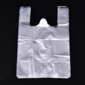 100ks/stanoviť Transparentné BagsSupermarket Plastové Nákupní Taška S Rukoväť Na Balenie Potravín Taška 20x30cm 0