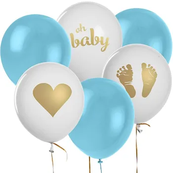 12pcs Baby Gender Odhaliť Tému Narodeninová Párty, Baby Sprcha Zlatá Noha Srdce Láska Modrý Prášok Latexový Balón