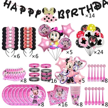 132pcs Disney Minnie Mouse Party, Narodeniny, Party Dekorácie 8 Ľudí Jednorazové Taniere Obrúsky, Poháre Balón Dekor Dodávky Súpravy