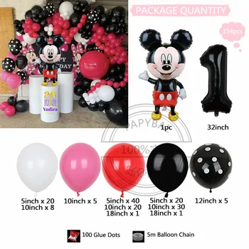 154Pcs Disney Mickey Minnie Narodeninovej Party Balón Nastaviť Červené Čierne Latexové Balóny Pre Deti Narodeninovej Party Dekor Baby Sprcha Globos
